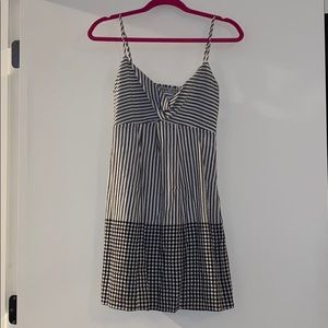 Lightweight black and grey striped mini dress